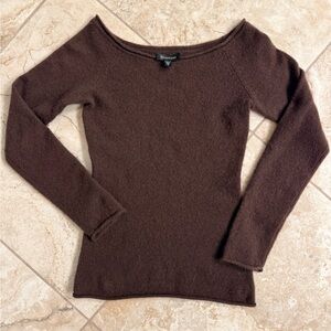 Bebe Cashmere Chocolate Brown Off-the-Shoulder Sweater